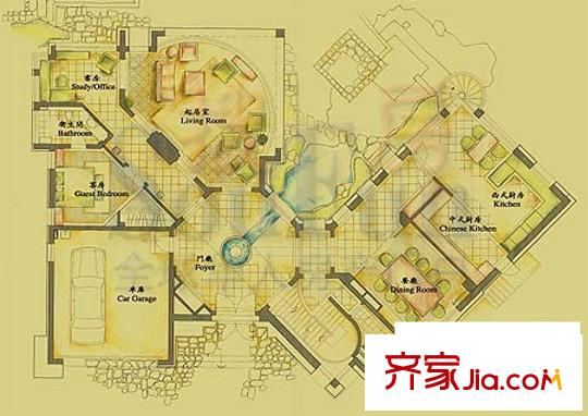 东山墅户型图B户型首层平面图 2室2厅1卫2厨