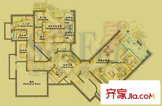 东山墅户型图B户型庭院平面图 1室2厅2卫