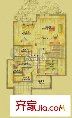 东山墅户型图E户型庭院平面图 2室3厅2卫