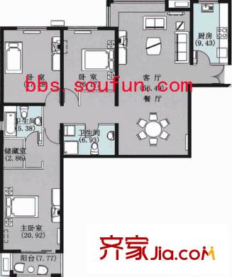 冠城园户型图户型图 3室2厅2卫1厨