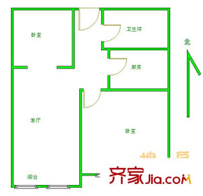 双兴东区户型图户型图 2室1厅1卫1厨