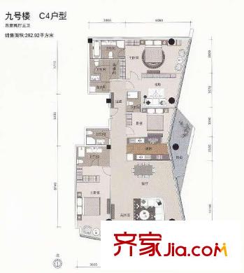 一瓶戶型圖9號樓C4戶型 4室2廳5衛(wèi)1廚