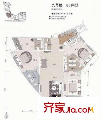 一瓶戶型圖9號樓B5戶型 4室2廳4衛(wèi)1廚