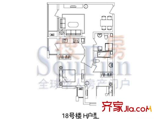北京香颂户型图18H户型 2室2厅2卫1厨
