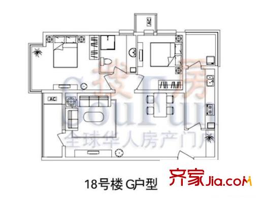 北京香颂户型图18#G户型 2室2厅1卫1厨