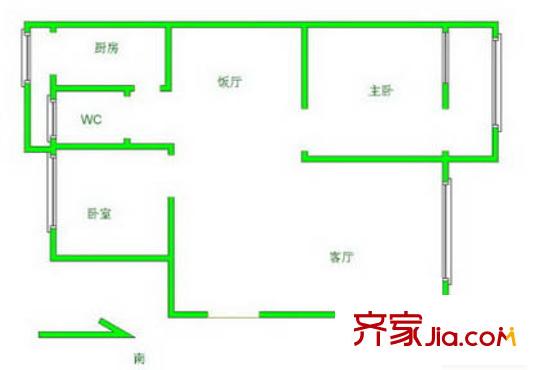 潞苑嘉园户型图户型图 2室2厅1卫1厨