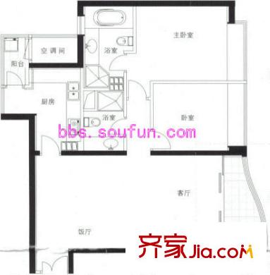海晟名苑户型图E3户型 2室2厅2卫1厨