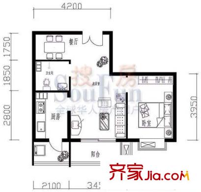 华龙美树户型图户型图 1室2厅1卫1厨