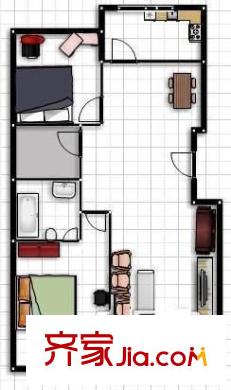 亮马名居户型图户型图 2室2厅1卫1厨