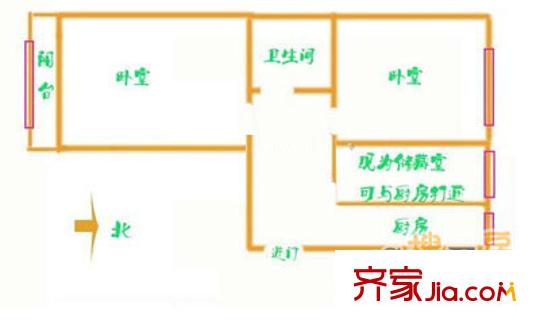 三里河北街2號(hào)院戶型圖戶型圖 2室1廳1衛(wèi)1廚