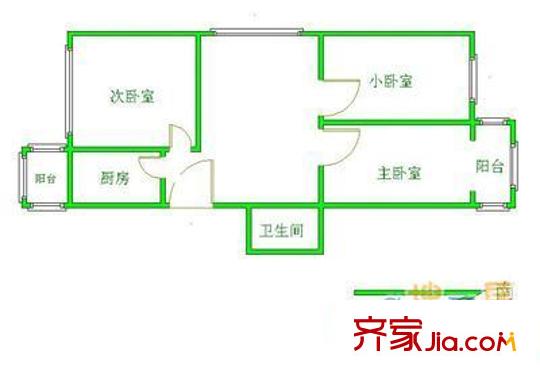厢白旗甲1号院户型图户型图 3室1厅1卫1厨
