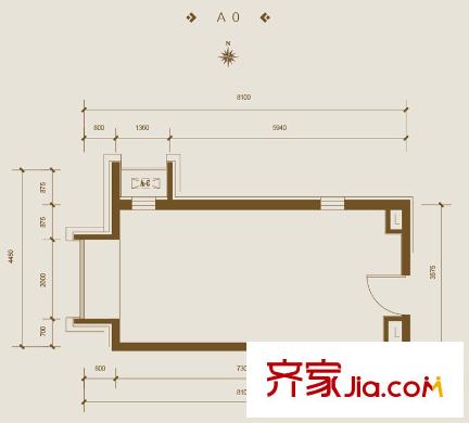 东亚创展国际户型图A0平面图 1室1厅1卫1厨