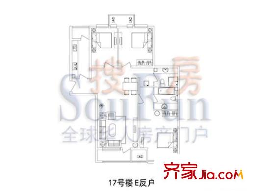 北京香颂户型图17#E反户型 3室2厅2卫1厨