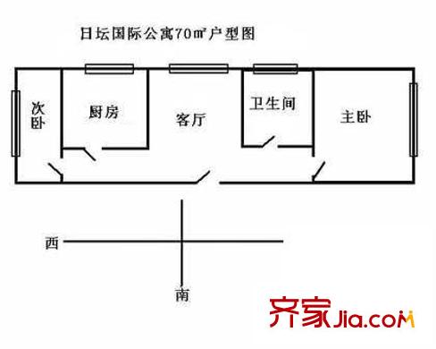 日坛国际公寓户型图户型图 2室1厅1卫1厨