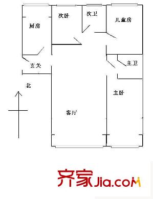 冠城园户型图户型图 3室1厅2卫1厨