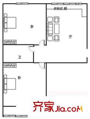 新城东里户型图户型图 2室1厅1卫1厨