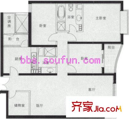 海晟名苑户型图D3户型 3室2厅2卫1厨