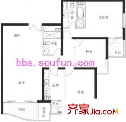 海晟名苑户型图E2户型 3室2厅2卫1厨
