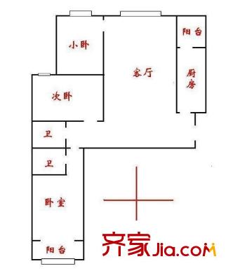 西直門鐵路危改小區(qū) 3室 戶型圖