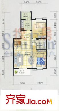 新翠景园户型图14、15#标准层 2室2厅1卫1厨