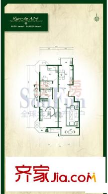 美丽经典园户型图A2-6户型 2室2厅2卫1厨