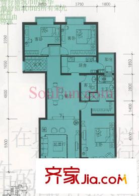 鹿港嘉苑户型图2号楼F户型 3室2厅2卫1厨