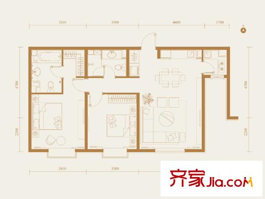 金成府户型图1、4号楼C户型 2室2厅1卫