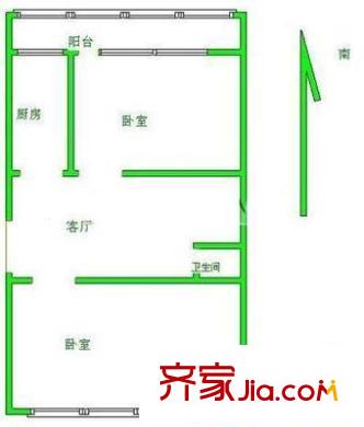 厢白旗甲1号院户型图户型图 2室1厅1卫1厨