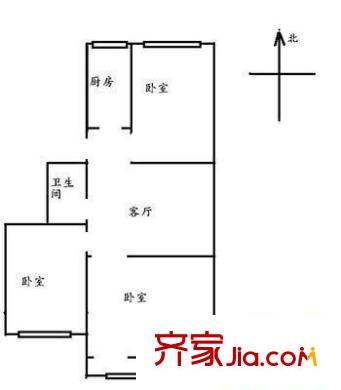 厢白旗甲1号院户型图户型图 3室1厅1卫1厨