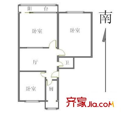 厢白旗甲1号院户型图户型图 3室1厅1卫1厨