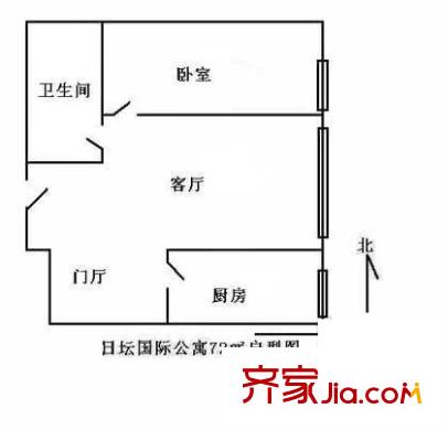 日坛国际公寓户型图户型图 1室1厅1卫1厨