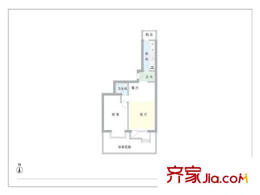 富力桃园 1室 户型图