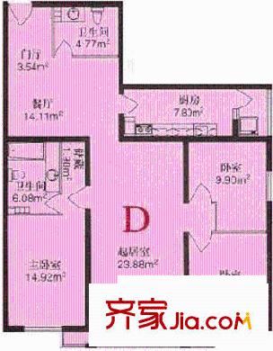 吉祥园户型图户型D 3室2厅2卫1厨