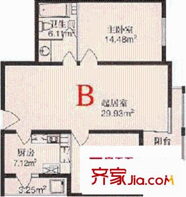吉祥园户型图户型B 2室1厅1卫1厨