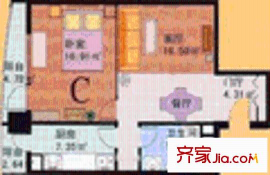 新紀(jì)元公寓戶型圖C型  1室2廳1衛(wèi)1廚