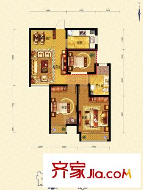 金海太陽公園戶型圖B戶型 3室2廳1衛(wèi)1廚