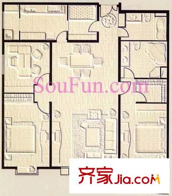 中景濠庭户型图C户型 2室2厅2卫1厨