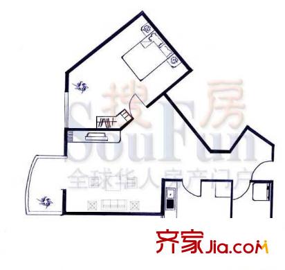 中景濠庭户型图G户型 1室1厅1卫1厨