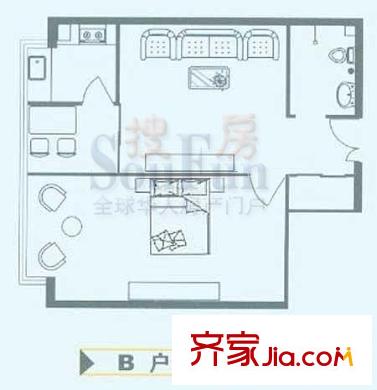 懿品阁户型图B户型 2室2厅1卫1厨