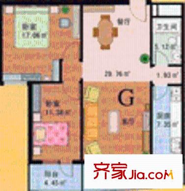 新紀(jì)元公寓戶型圖G型  2室2廳1衛(wèi)1廚