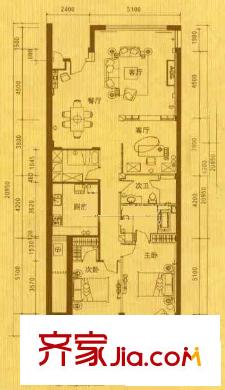东城逸墅户型图A3三室两厅两卫 3室2厅2卫1厨