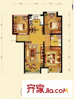 金海太陽公園戶型圖C戶型 3室2廳1衛(wèi)1廚