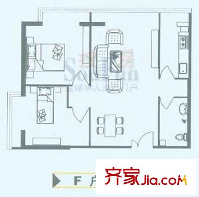 懿品阁户型图F户型 2室2厅1卫1厨