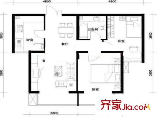西交民巷小區(qū) 3室 戶型圖