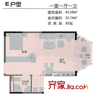 豪威嘉园户型图户型图 1室1厅1卫1厨