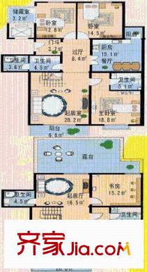 颐安嘉园户型图19/20号楼 E户型跃层 5室3厅4卫1厨