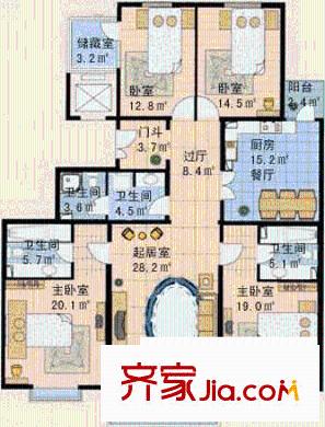 颐安嘉园户型图19/20号楼 C户型 4室3厅3卫1厨