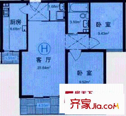 汉荣家园户型图户型H 2室1厅1卫1厨