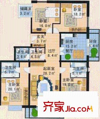 颐安嘉园户型图19/20号楼 A户型 4室3厅3卫1厨