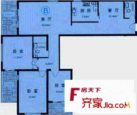 汉荣家园户型图户型B 3室2厅2卫1厨
